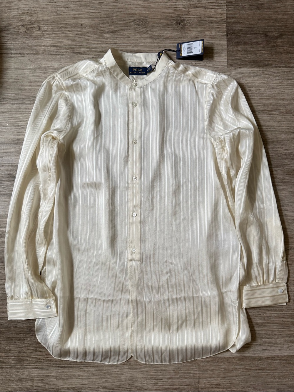 Polo Ralph Lauren 100% Silk Ivory Striped Puff Sleeve Blouse NWT Size M